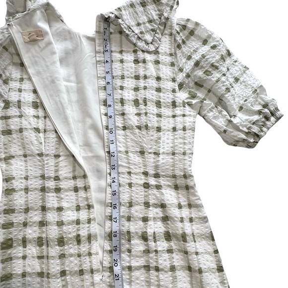 lena Mini Dress Ruffle Collar Short Puff Sleeve Preppy Plaid Green White Small S - Picture 12 of 16